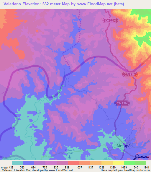 Valeriano,El Salvador Elevation Map
