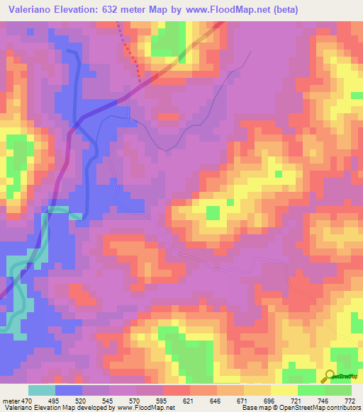 Valeriano,El Salvador Elevation Map