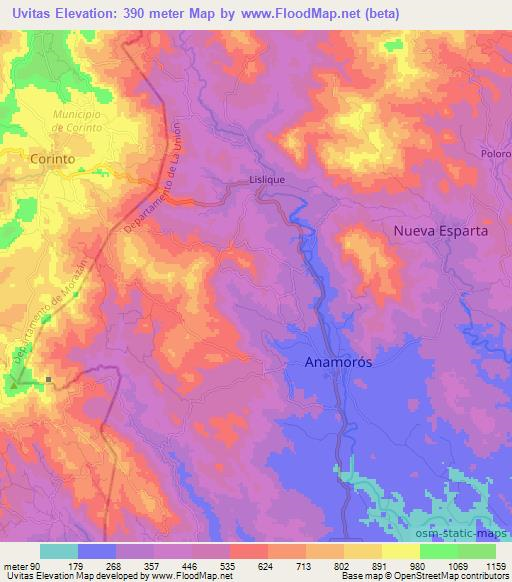 Uvitas,El Salvador Elevation Map