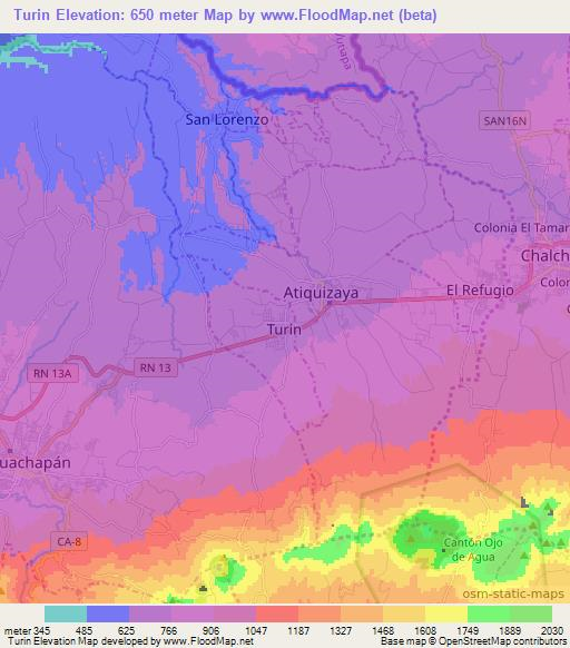 Turin,El Salvador Elevation Map