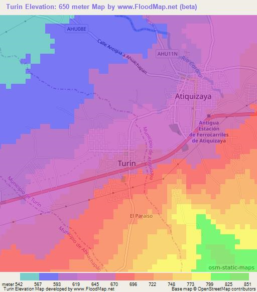 Turin,El Salvador Elevation Map