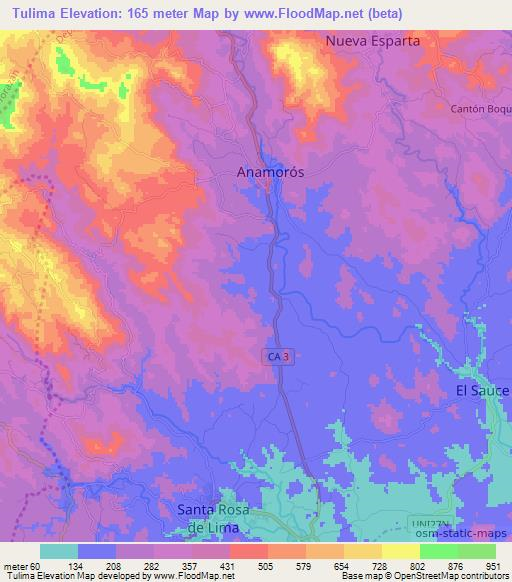 Tulima,El Salvador Elevation Map