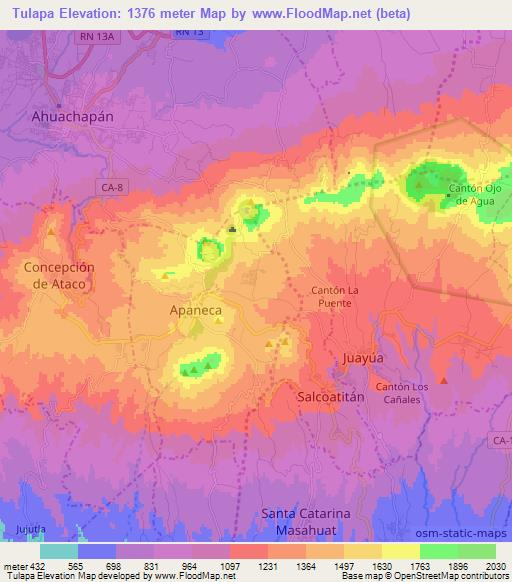 Tulapa,El Salvador Elevation Map