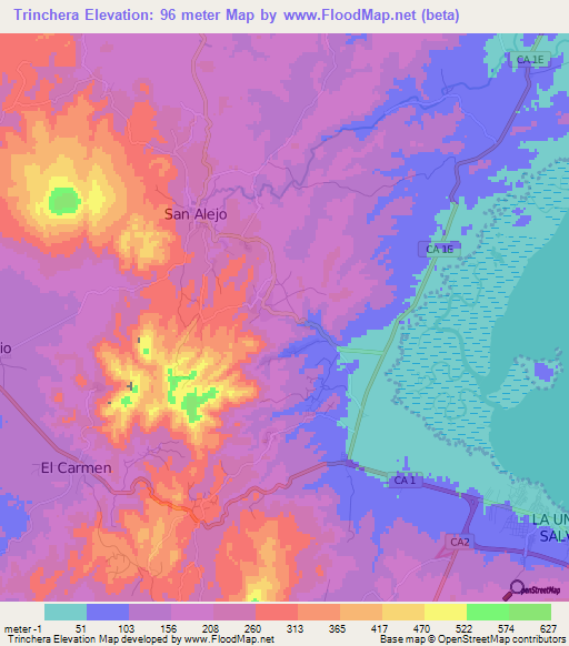 Trinchera,El Salvador Elevation Map