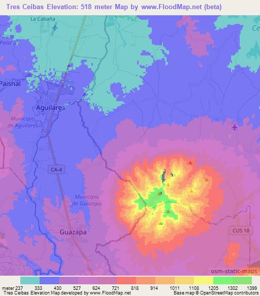 Tres Ceibas,El Salvador Elevation Map