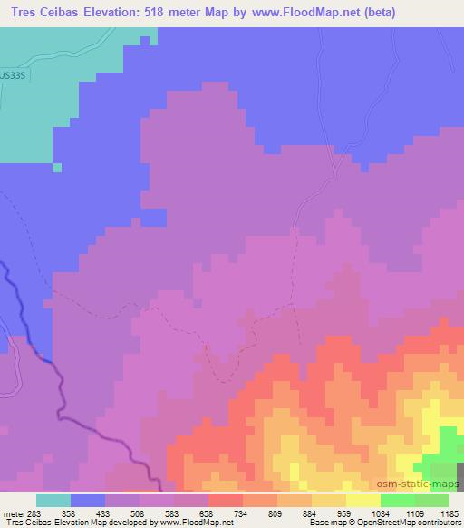 Tres Ceibas,El Salvador Elevation Map