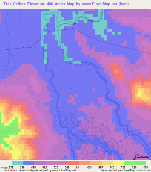 Tres Ceibas,El Salvador Elevation Map