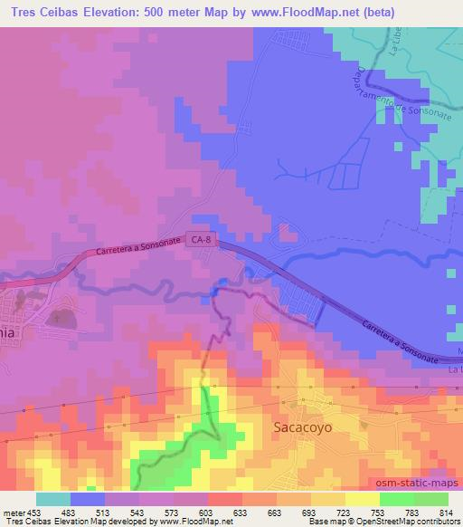 Tres Ceibas,El Salvador Elevation Map