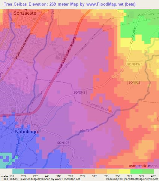Tres Ceibas,El Salvador Elevation Map