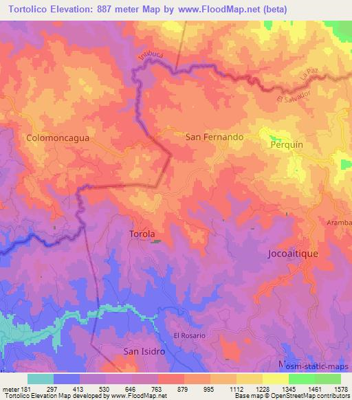 Tortolico,El Salvador Elevation Map