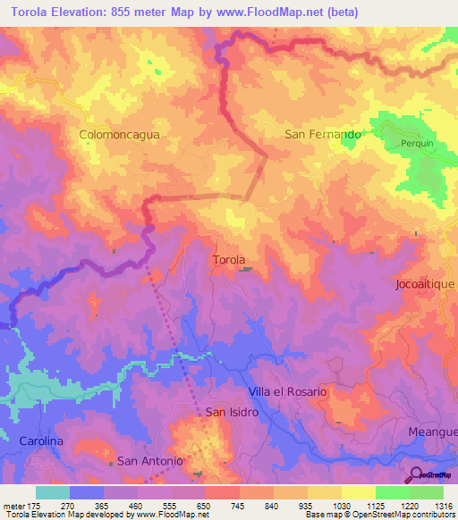 Torola,El Salvador Elevation Map