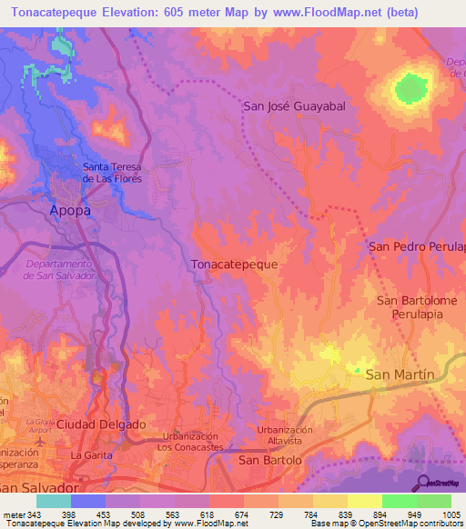 Tonacatepeque,El Salvador Elevation Map