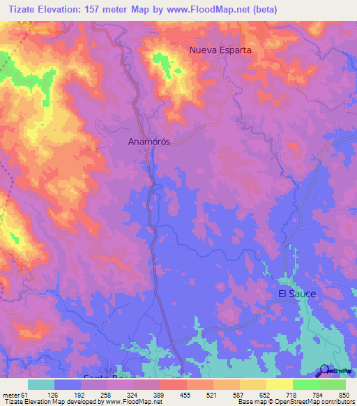 Tizate,El Salvador Elevation Map
