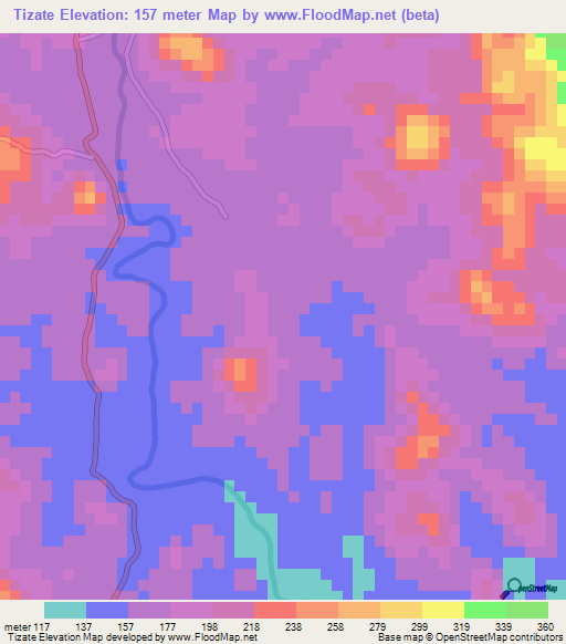 Tizate,El Salvador Elevation Map