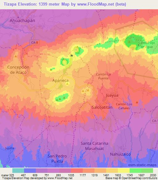 Tizapa,El Salvador Elevation Map