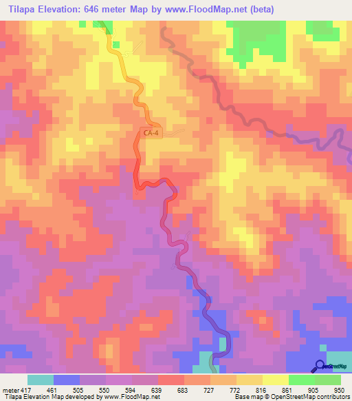 Tilapa,El Salvador Elevation Map