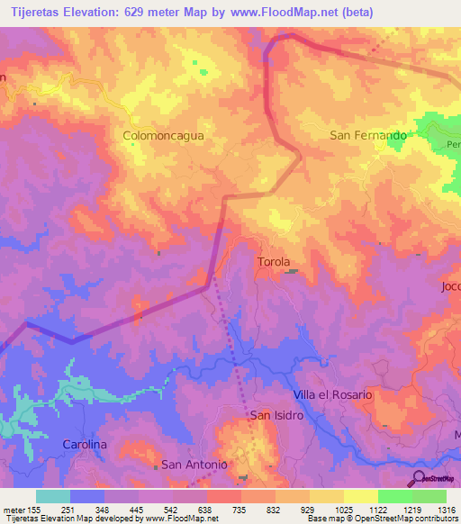 Tijeretas,El Salvador Elevation Map