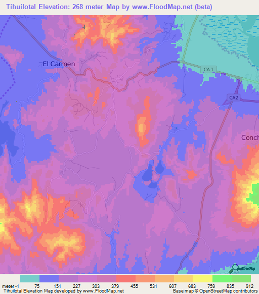 Tihuilotal,El Salvador Elevation Map