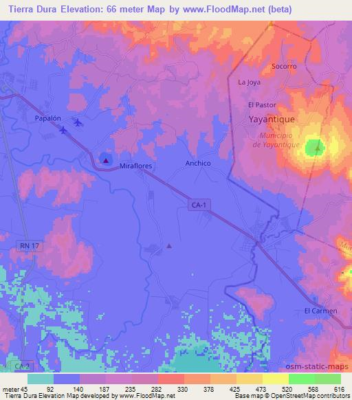 Tierra Dura,El Salvador Elevation Map
