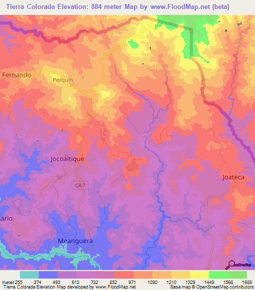 Tierra Colorada,El Salvador Elevation Map
