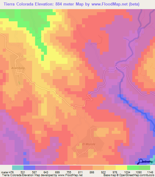 Tierra Colorada,El Salvador Elevation Map