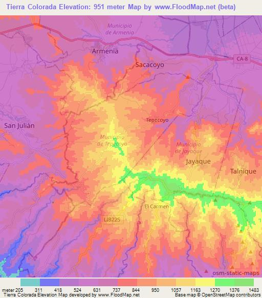 Tierra Colorada,El Salvador Elevation Map