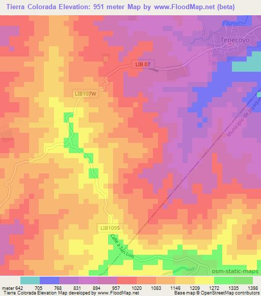 Tierra Colorada,El Salvador Elevation Map
