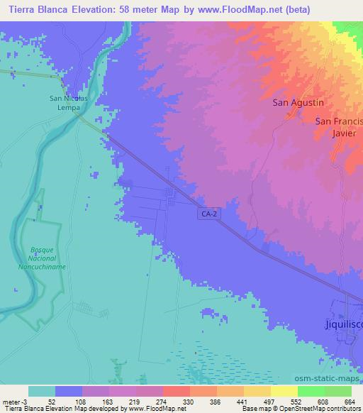 Tierra Blanca,El Salvador Elevation Map