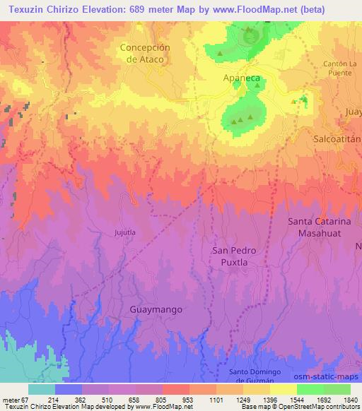Texuzin Chirizo,El Salvador Elevation Map