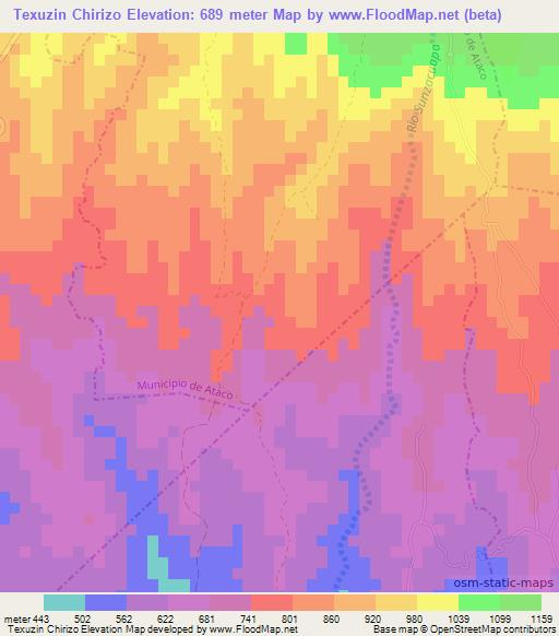 Texuzin Chirizo,El Salvador Elevation Map