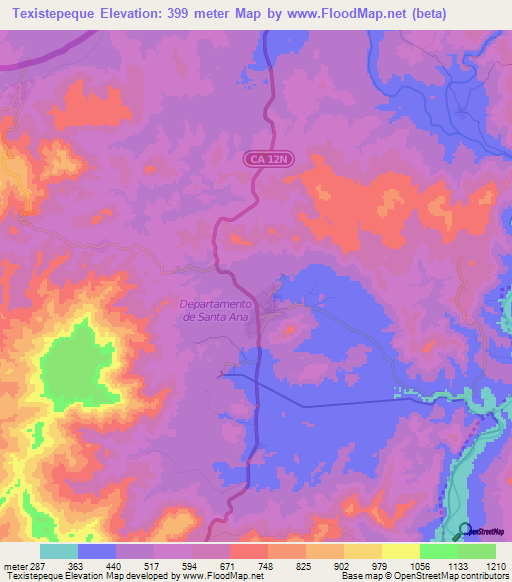 Texistepeque,El Salvador Elevation Map