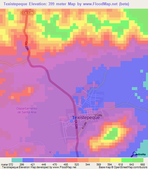 Texistepeque,El Salvador Elevation Map