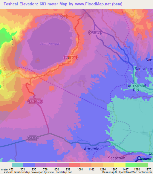 Teshcal,El Salvador Elevation Map