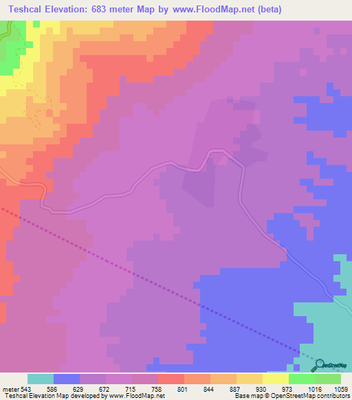 Teshcal,El Salvador Elevation Map