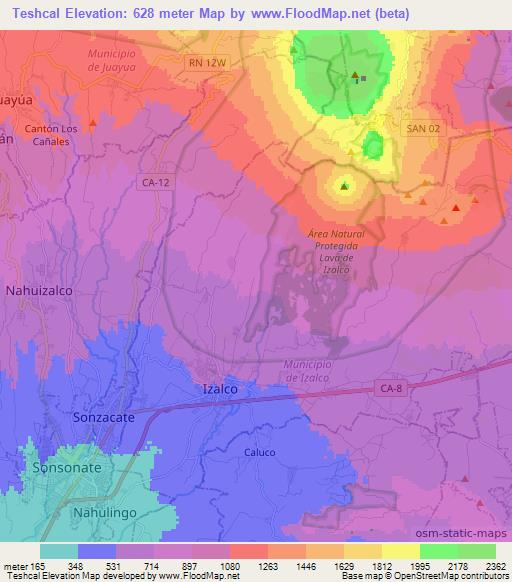 Teshcal,El Salvador Elevation Map