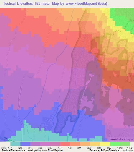 Teshcal,El Salvador Elevation Map