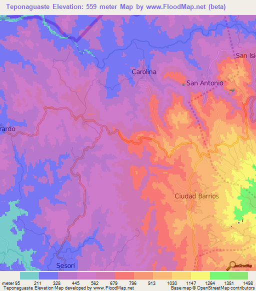 Teponaguaste,El Salvador Elevation Map
