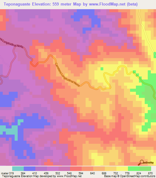 Teponaguaste,El Salvador Elevation Map