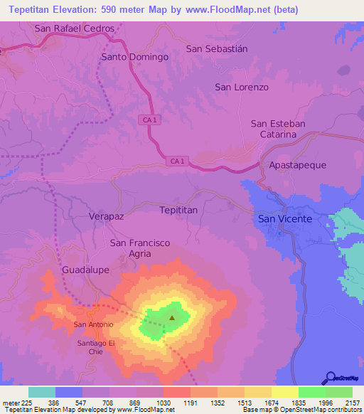 Tepetitan,El Salvador Elevation Map