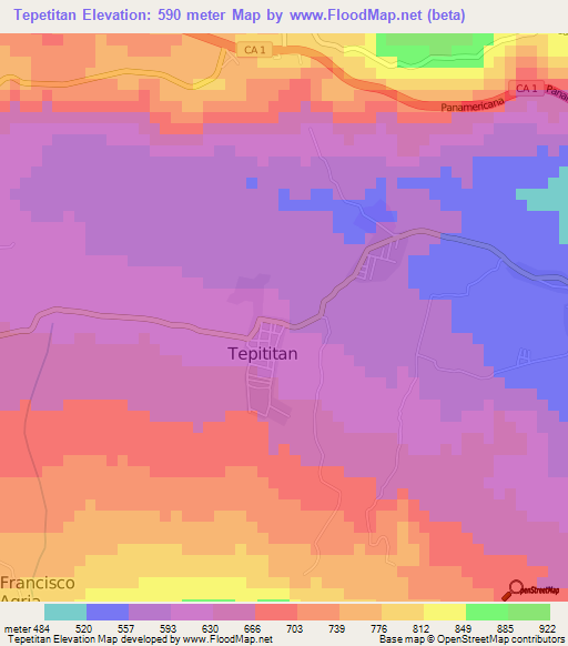 Tepetitan,El Salvador Elevation Map