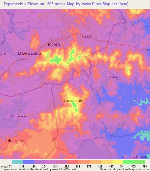 Tepemechin,El Salvador Elevation Map