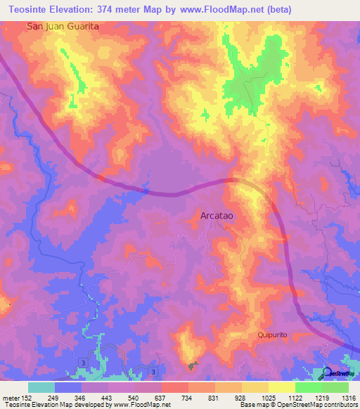 Teosinte,El Salvador Elevation Map