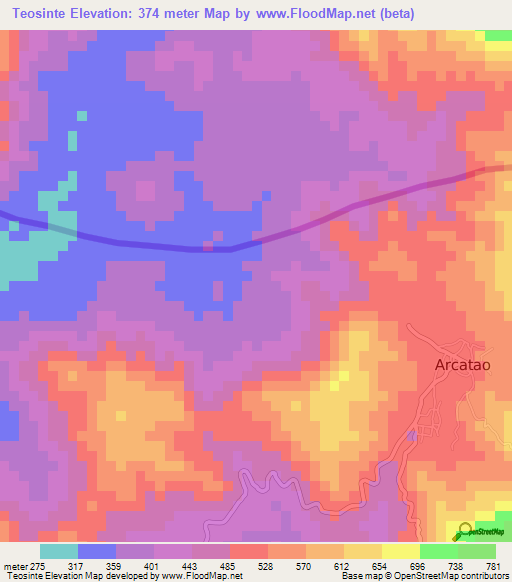 Teosinte,El Salvador Elevation Map