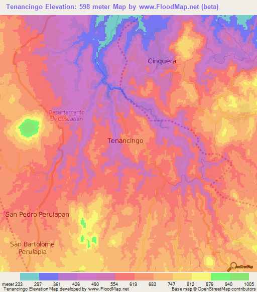 Tenancingo,El Salvador Elevation Map