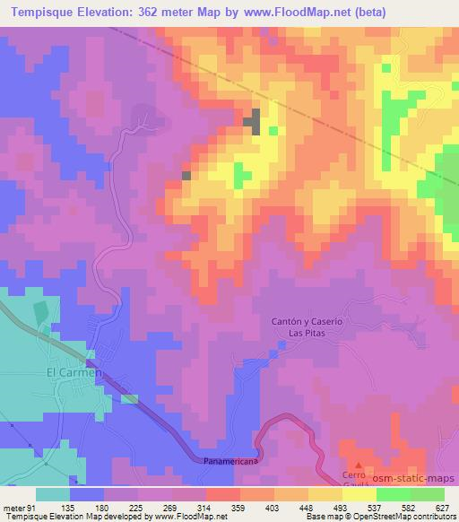 Tempisque,El Salvador Elevation Map