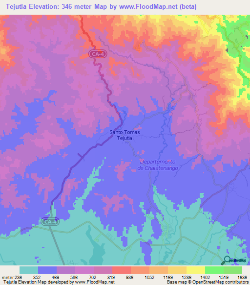 Tejutla,El Salvador Elevation Map