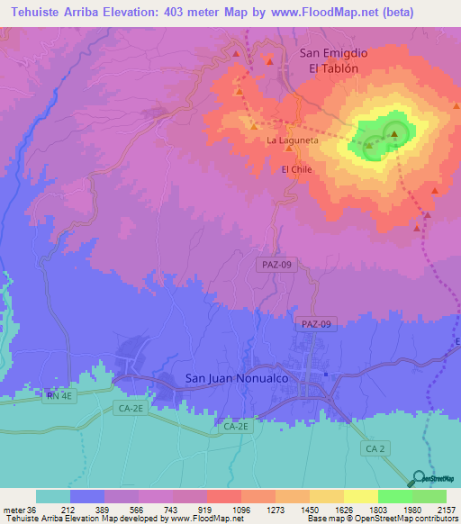 Tehuiste Arriba,El Salvador Elevation Map