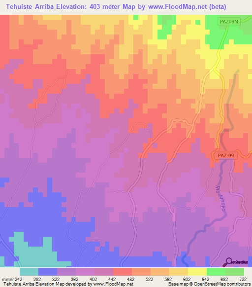 Tehuiste Arriba,El Salvador Elevation Map