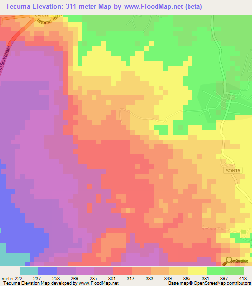 Tecuma,El Salvador Elevation Map