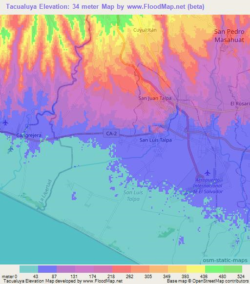 Tacualuya,El Salvador Elevation Map
